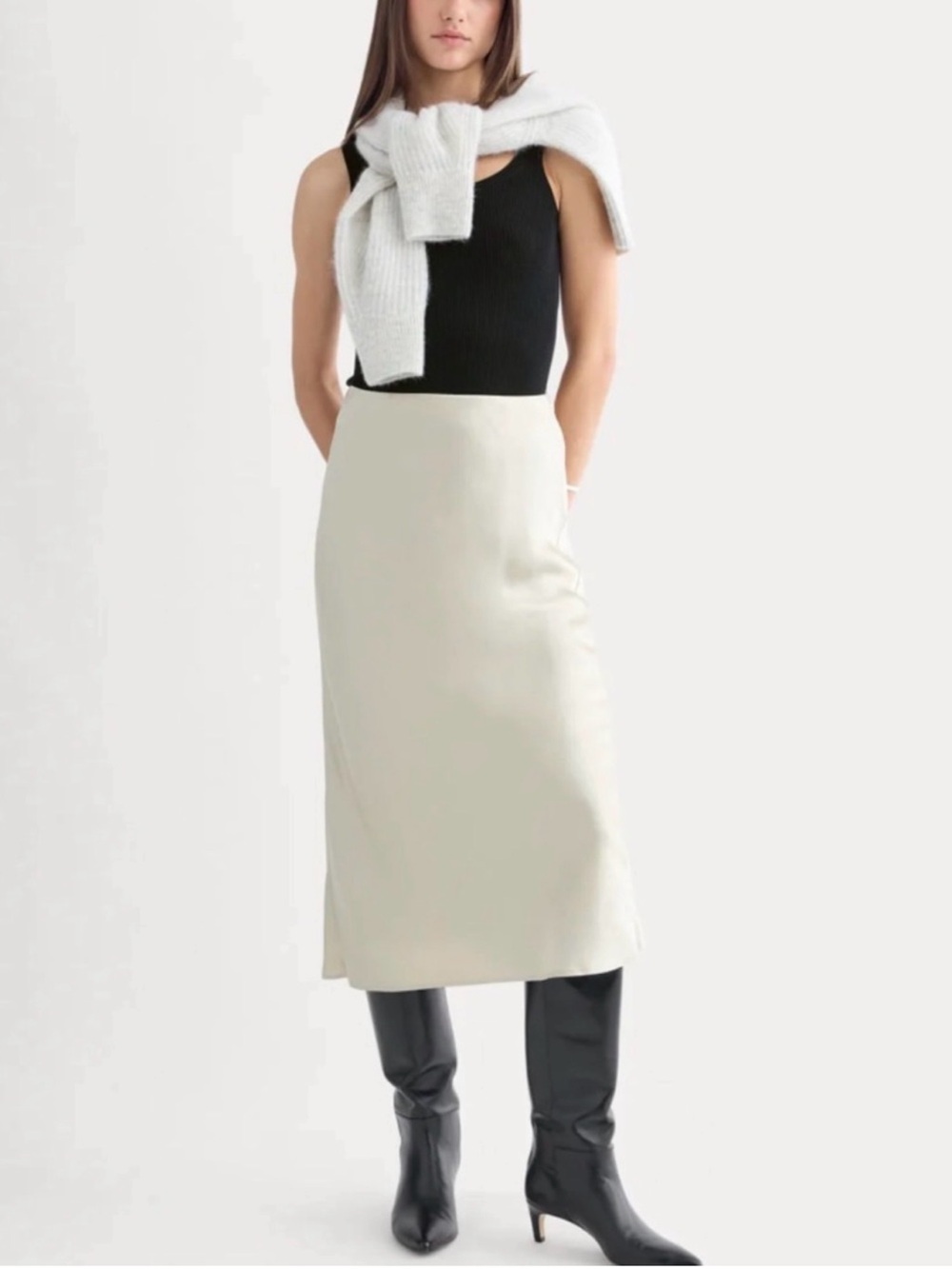 Everlane SLIP SKIRT IN SILK CHARMEUSE Bone Size 8